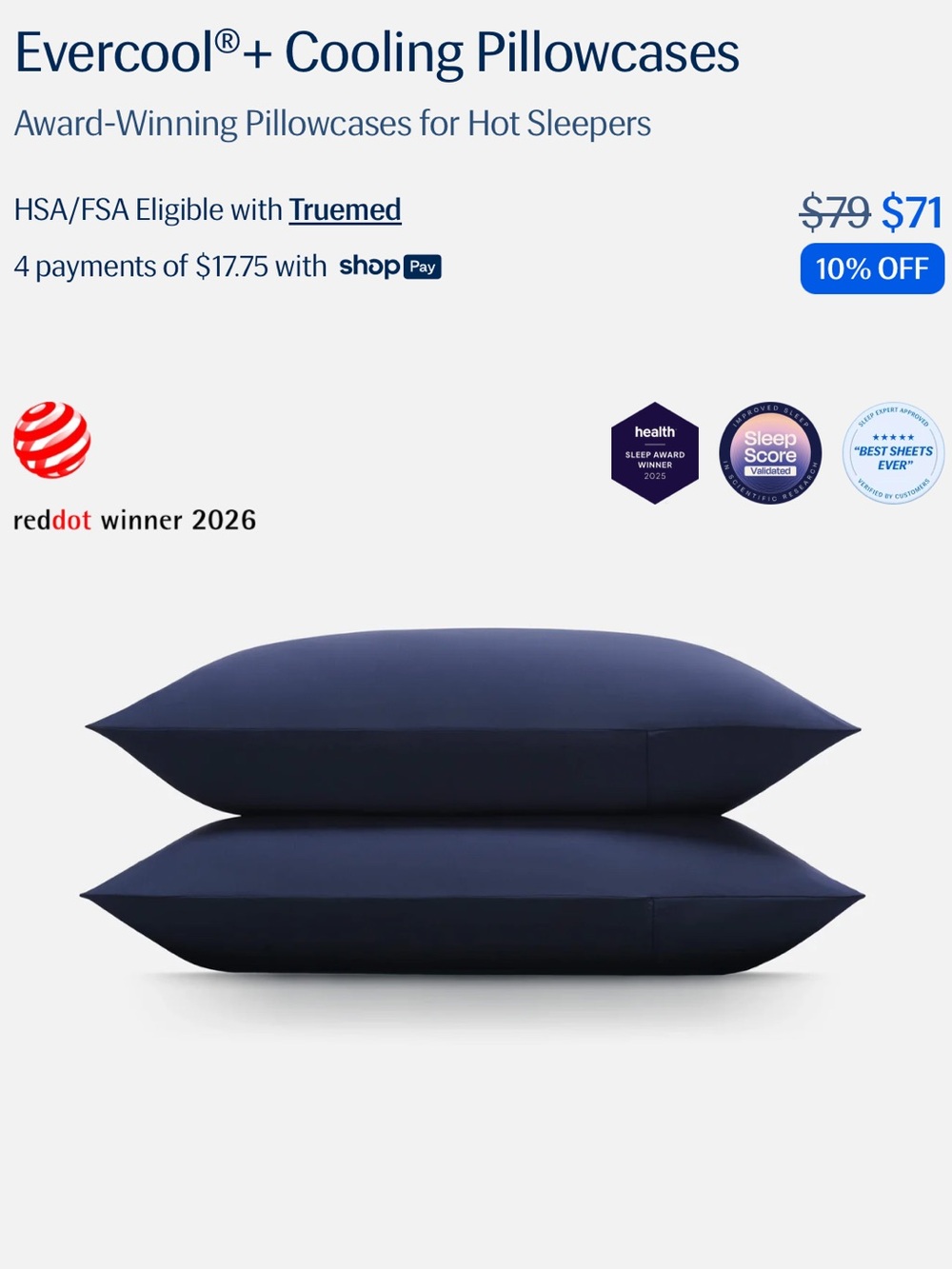 Rest Evercool+ Cooling Pillowcases in Midnight blue